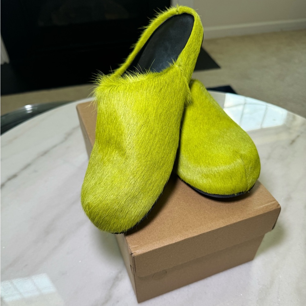 Lime Green Fur Slip-On Women's Shoes